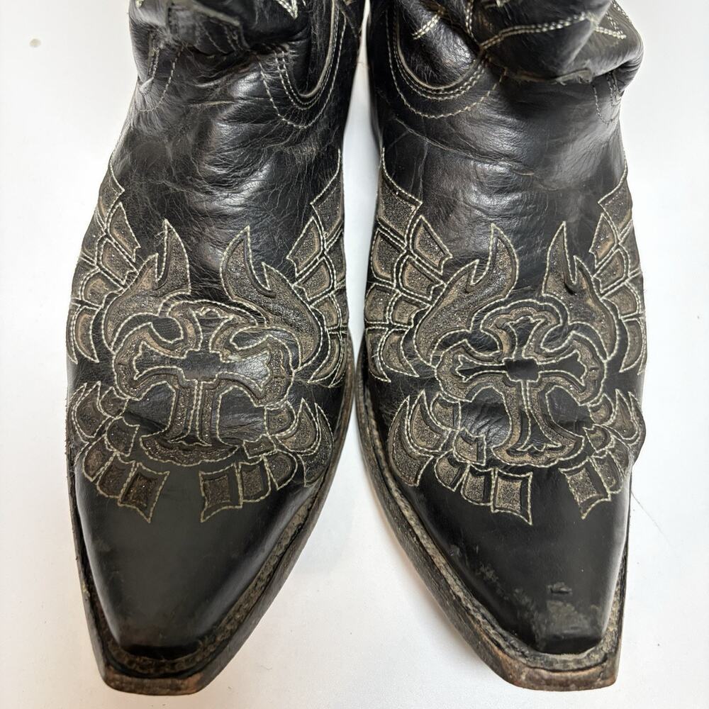 Corral Black Glittered Inlay Snip Toe Cowboy Boots Crosses Wings Womens 11 - Picture 11 of 11
